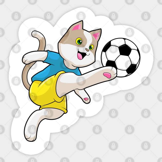 Cat as Soccer player with Soccer ball Sticker by Markus Schnabel